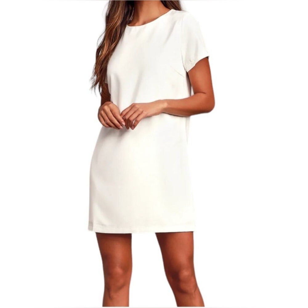 Lulu’s Shift and Shout Mini Shift Dress in White fits like small